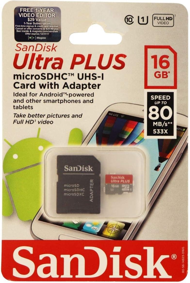 Sandisk Ultra Plus microSDHC UHS-I Card with Adapter 16GB