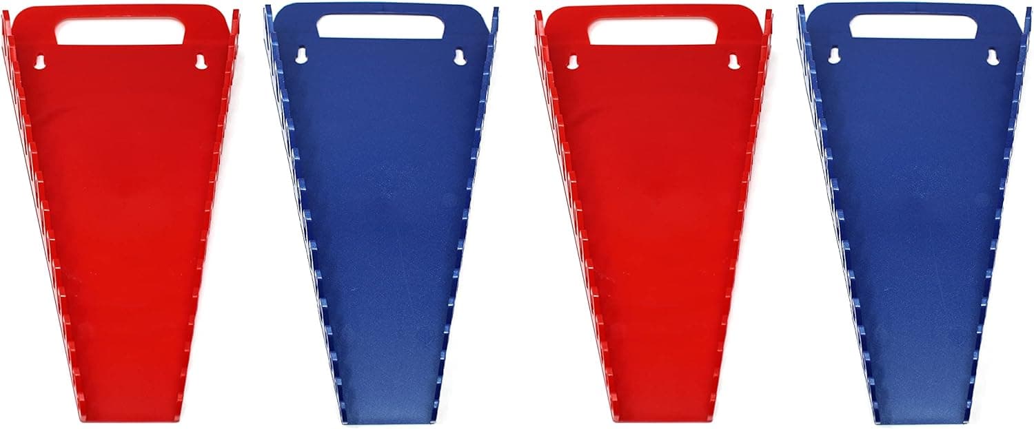 15-Tool Gripper Wrench Organizer Tray Kit - 2 Plastic Portable Gripper Tray Holders… (4 Piece Kit, Red & Blue)