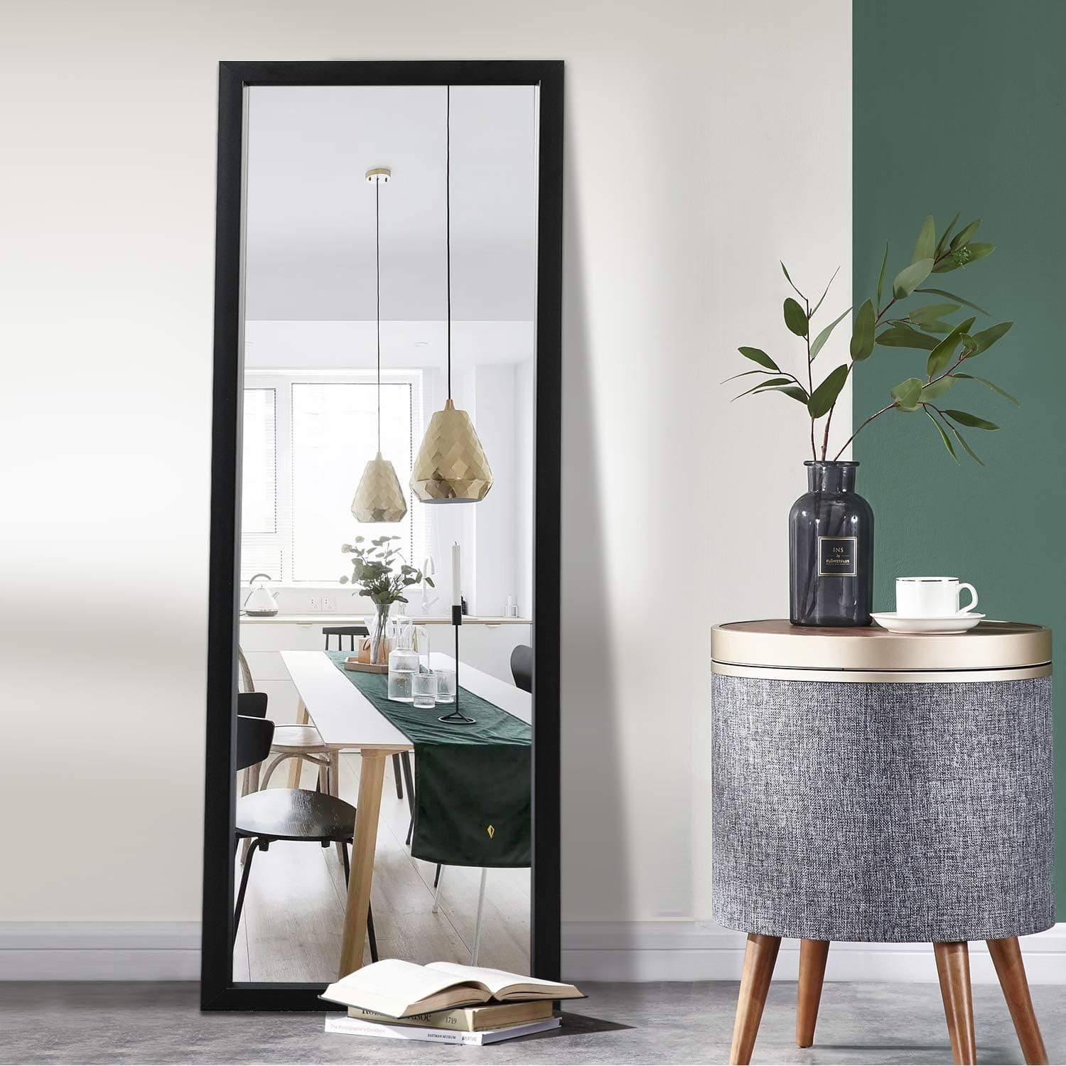 Elevens Full Length Floor Mirror 47"x16" Large Rectangle Wall Mirror Hanging or Leaning Against Wall for Bedroom, Dressing and Wall-Mounted Thin Frame Mirror - Black(No Stand)