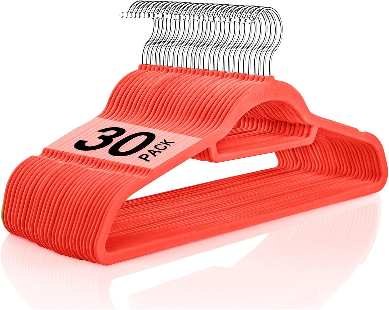 BAGAIL Hangers, Non Slip 360 Degree Swivel Hook Strong and Durable Clothes Velvet Hangers for Coats, Suit, Shirt Dress, Pants & Dress Clothes(Coral, 30 Pack)