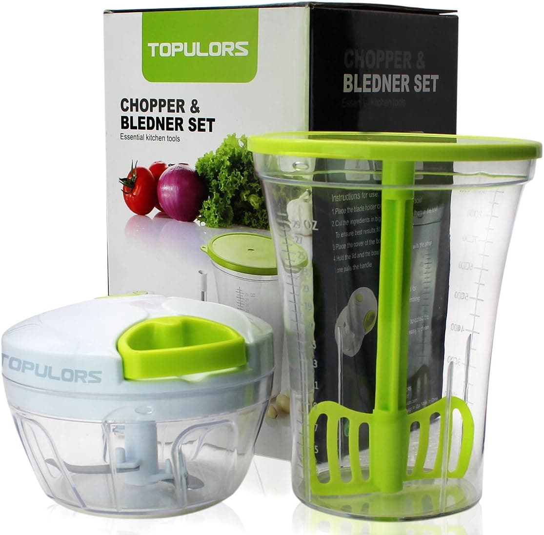 Manual Food Chopper Hand-Powered Food Chopper Compact Handheld Onion Chopper, Garlic Squeezer, Ginger Slicer, Pepper Cut, Herbs Chop, Cheeses Chopper Masher with Measuring Container for Food Mixing
