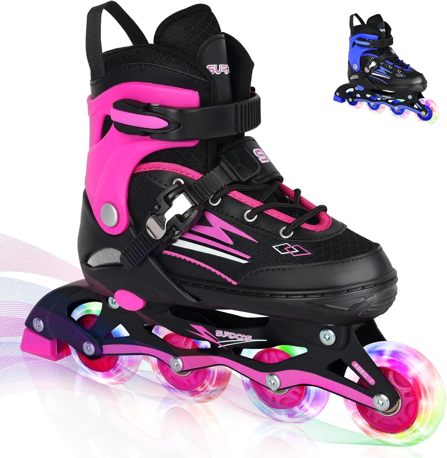 SURPCOS Adjustable Inline Skates S/M/L Size, Roller Blades Skates for Boys, Girls,Teenagers, Adults, Beginners Inline Roller Skates with Light Up Wheels Suitable for Outdoor Age 6-16