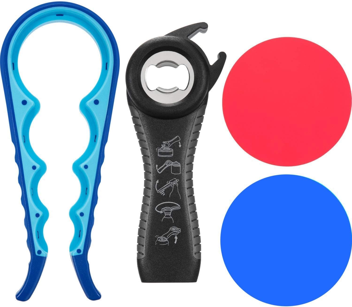 QINGYUN Bottle Can and Jar Opener Multi Kitchen Tool Bundle Rheumatoid Arthritis Products Grip Lid Seal Remover Lid Twist Off Kitchen Gadgets and Tools Set Ideal for Seniors