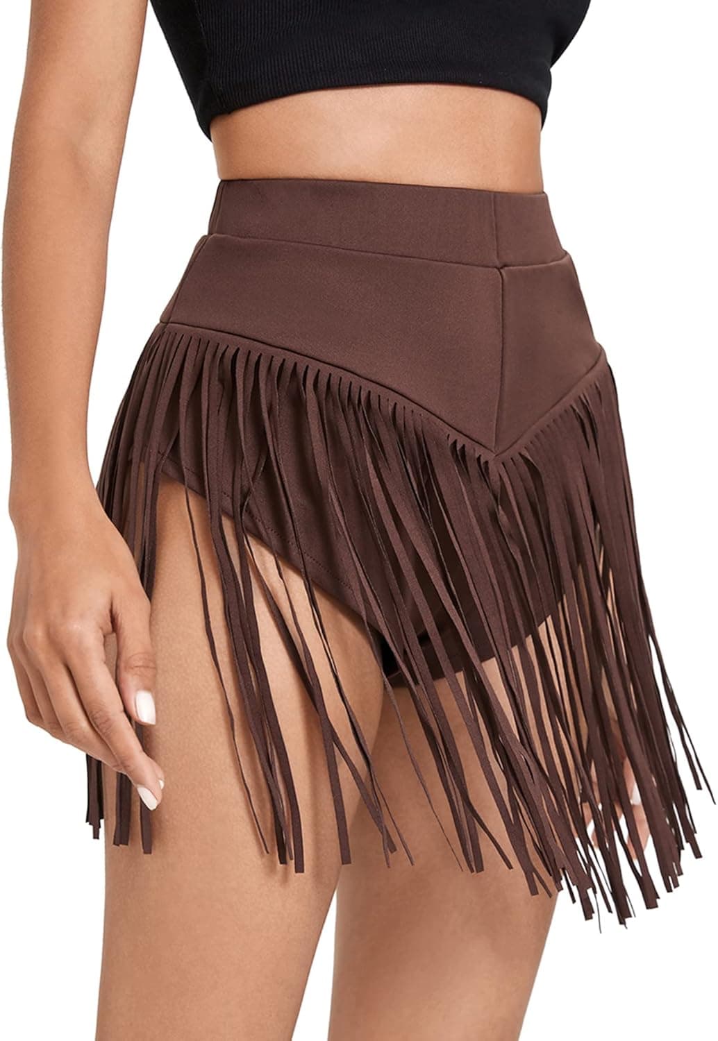 Verdusa Women's Elastic High Waisted Fringe Tassel Shorts Booty Dance Bottom