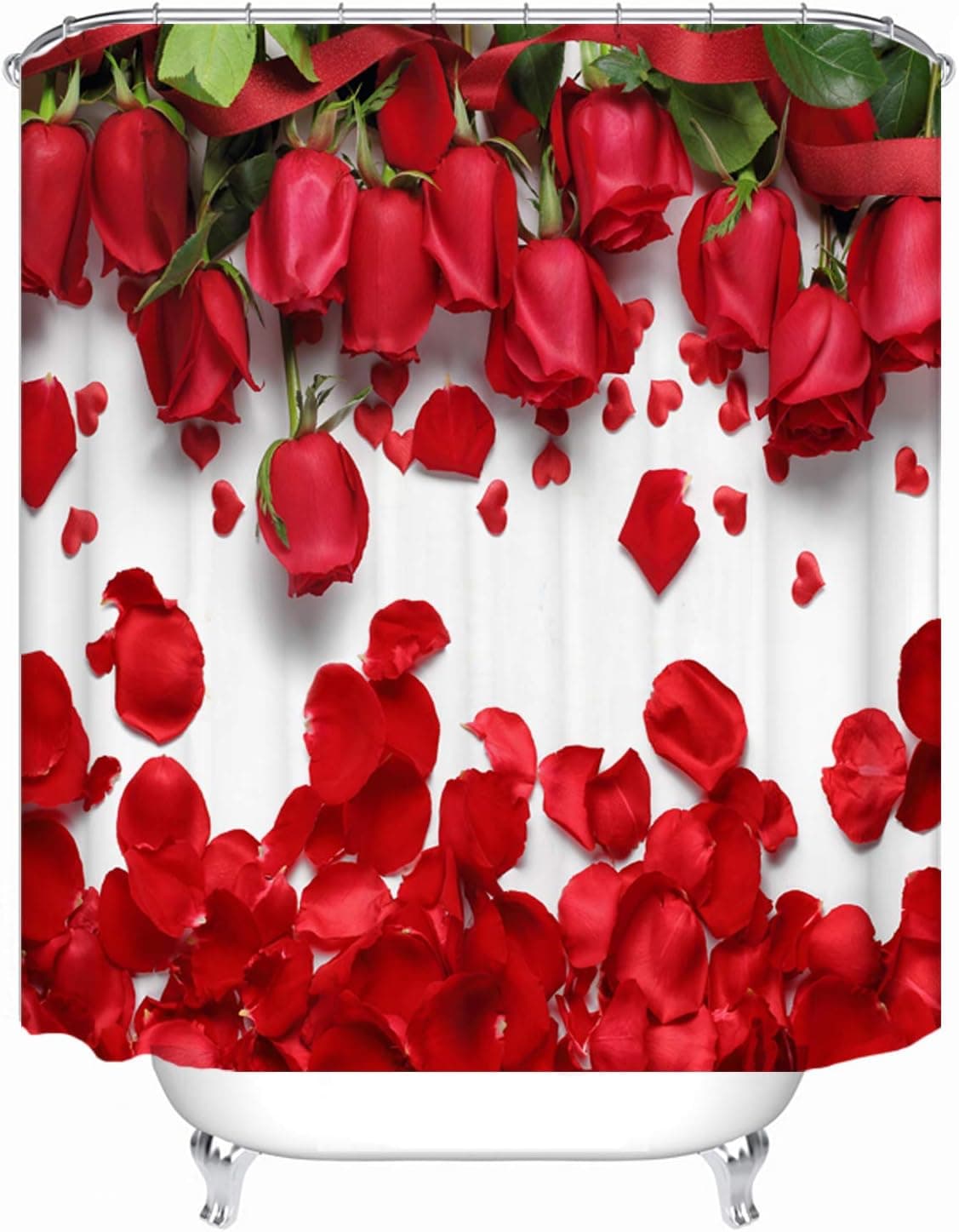 WODEJIA Waterproof Fabric Shower Curtain Liner Red Rose Petals Print Covered Bathtub Bathroom Curtains Includes 12 Anti Rust Hooks 71 x 78 Inches