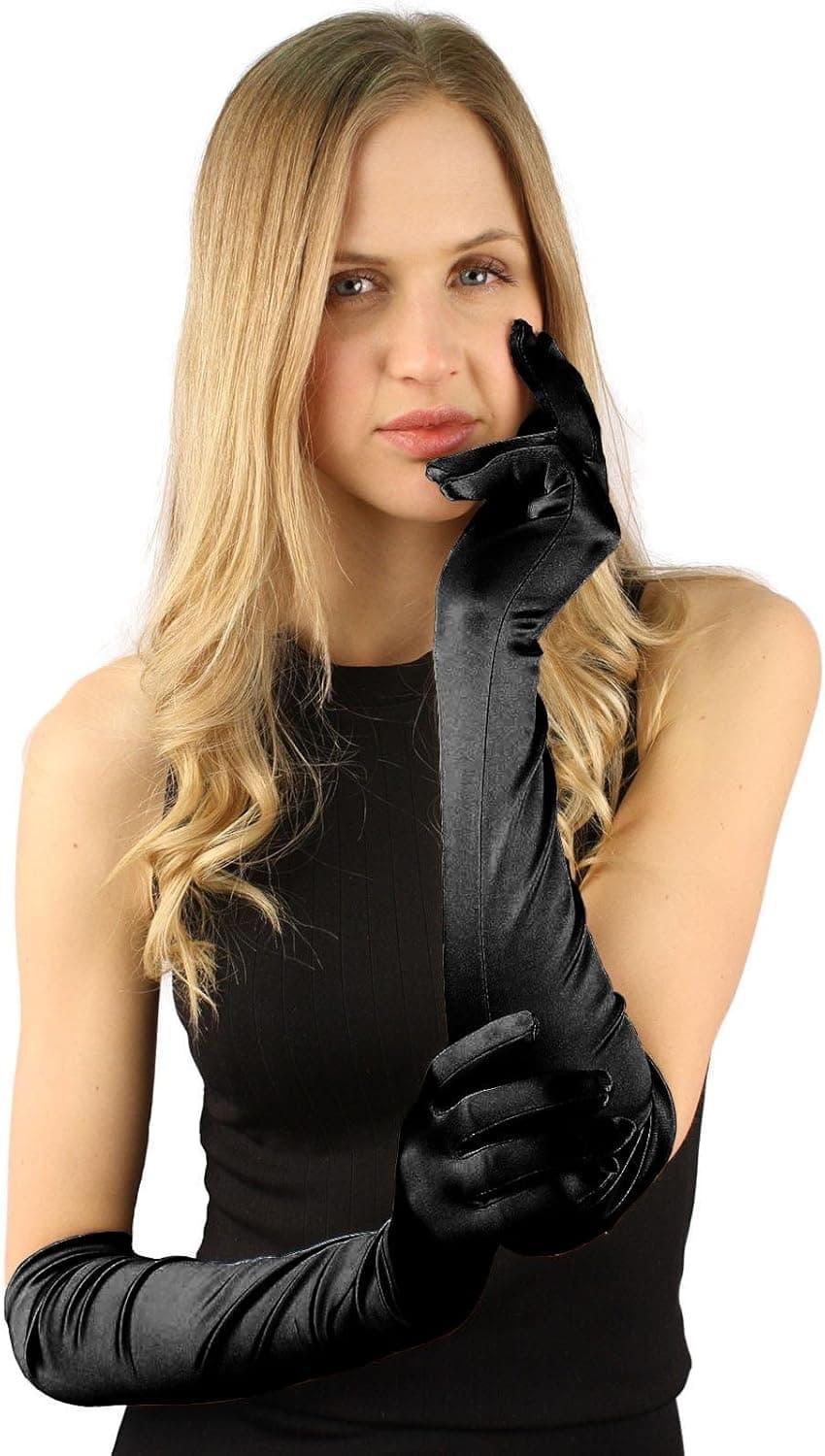 Elegant Satin Shiny Finish Stretchy 18" Long Elbow Length Dress Gloves