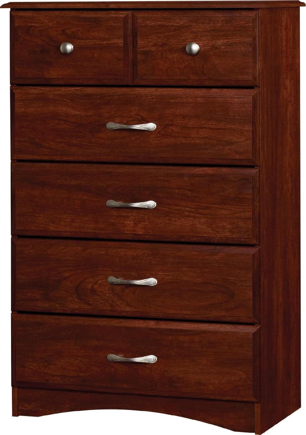 Essential Home Grayson 5 Drawer Dresser Brown Cherry Dorm Home Bedroom Furniture Decor Chest Storage