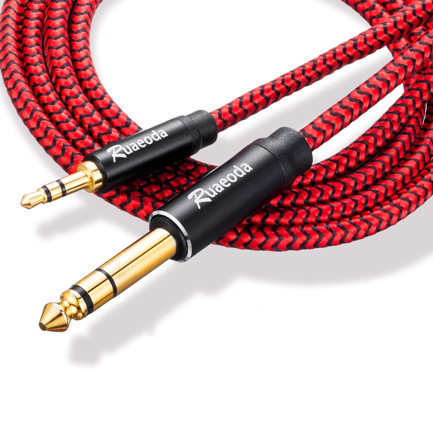 Ruaeoda 6.35mm to 3.5mm Male to Male Stereo Cable 40 ft, 1/4 to 1/8 Audio Cable,3.5mm to 6.35mm TRS with Zinc Alloy Housing and Nylon Braid Compatible for iPod, Laptop,Home Theater Devices 12m