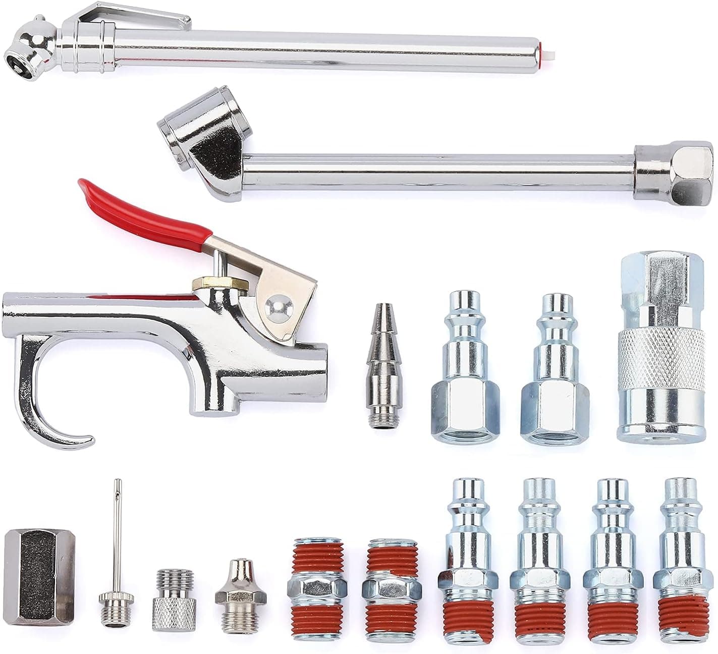 AIRTOON Air Tool and Compressor Accessory Kit, 1/4 Inch NPT 17 Piece Air Hose Fittings with Blow Gun, Tire Gauge and Tire Chuck