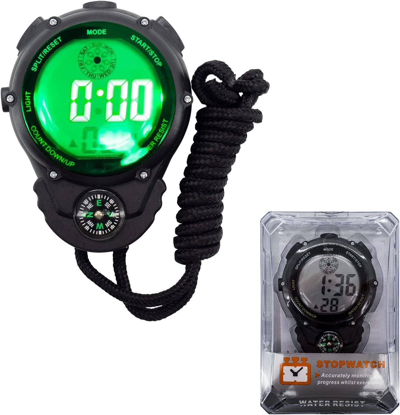 Large Screen Digital Stopwatch-Countdown, On/Off, Mute, Backlight Display, Clear Display, with Transparent Box for Coach Use