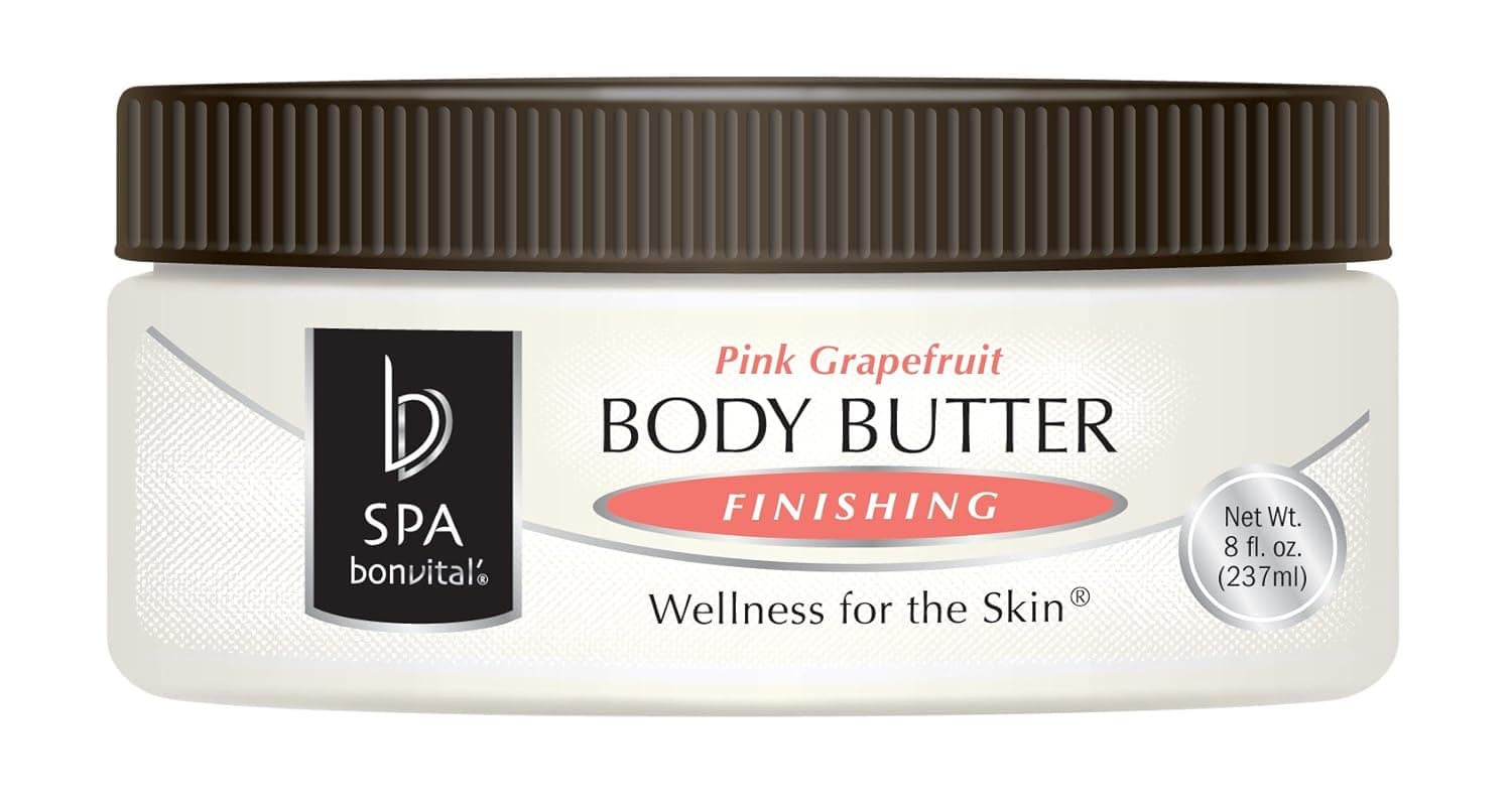 Bon Vital' Body Butter, Pink Grapefruit Scented Whipped Moisturizer with Cocoa Butter, Shea Butter, & Beeswax, Professional Spa Quality Thick Lotion for Dry Patches & Skin, 8 oz.
