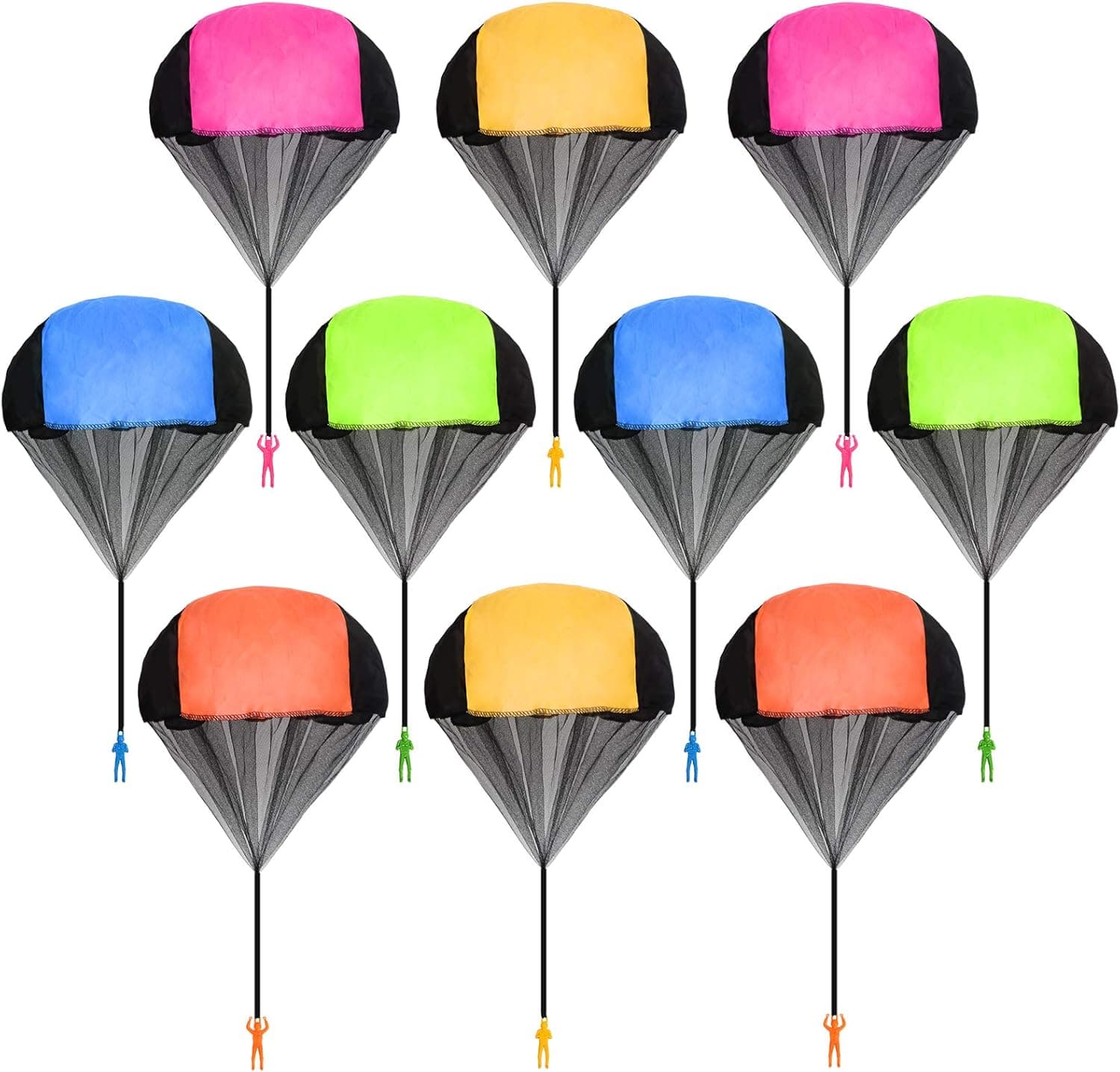 ledorr 10 Pack Parachute Toy, Tangle Free Throwing Toy Parachute, Kids Outdoor Toys, Flying Gifts for 3 4 5 6 7 8 9 10 Year Old Boy Girl Toy