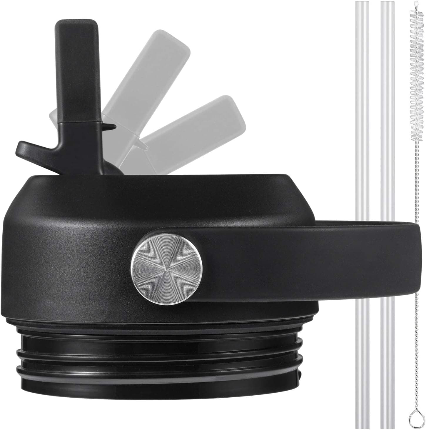 FLORAPELL Straw lid for Yeti Rambler 18 26 36 64 oz, Lid with Straws and Flexible Handle, Replacement Cap for Yeti 18oz 26oz 36oz 64oz Rambler Water Bottle Straw Cap, Black+Black
