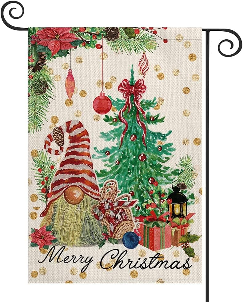 AVOIN colorlife Merry Christmas Ornament Santa Gnome Garden Flag 12 x 18 Inch Vertical Double Sided, Winter Farmhouse Yard Outdoor Decoration