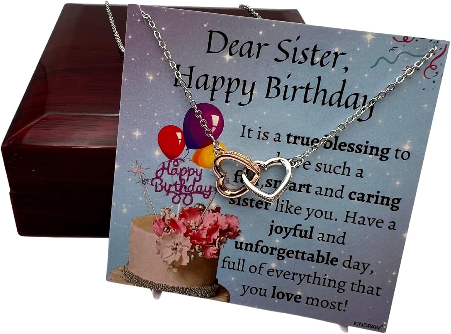 KINDPAW Birthday Gift Necklace For Sister From Little, Big Sister Or Brother –Comes With Happy Birthday Wishes Message Card and a Gift Box