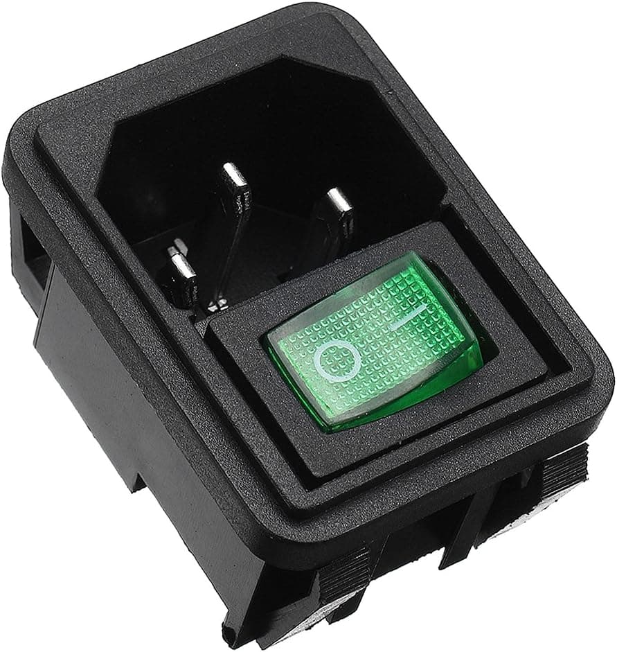 uxcell Male Power Socket IEC320 C14 AC250V 15A SPST Inlet Module Plug Green Rocker Switch