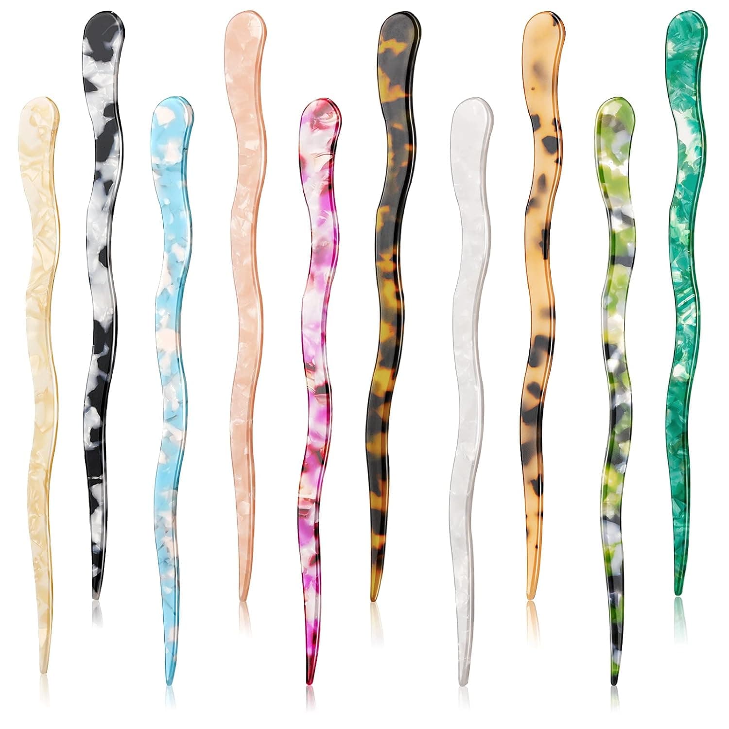 Zeyune 10 Pieces Acetate Hair Sticks Styling Hair Chopsticks Hair Accessories Tortoise Shell Hairpin Leopard Print Hair Pins Chinese Retro Hairpins Disk Hair Sticks Hair Accessories for Women and Girl
