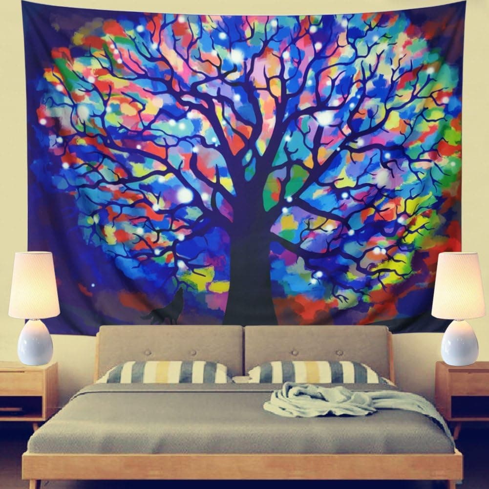 Leofanger Tapestry Colorful Tree Tapestry Wall Hanging Tie Dye Tree Tapestry Psychedelic Forest Tapestry Watercolor Tree of Life Tapestry Bohemian Mandala Hippie Tapestry for Bedroom Living Room Dorm