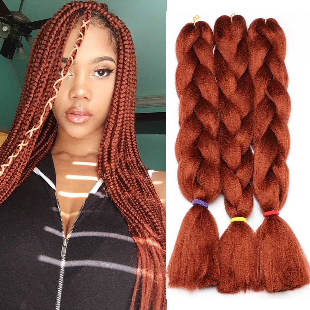 Original Jumbo Braids Hair Extension 3pcs Pure 350# Intense Red 350 Color 24inch 100g/pc For Twist Box Braiding Hair (350#)