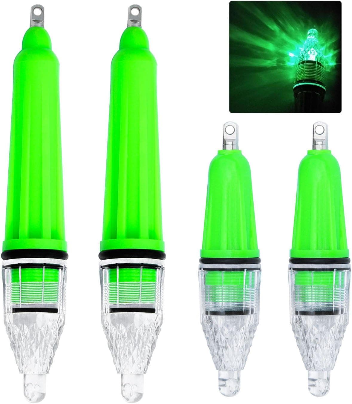 JSHANMEI 4pcs Fishing Light Green LED Underwater Super Waterproof Night Fishing Light Lure for Attracting Bait and Fish Deep Drop Underwater