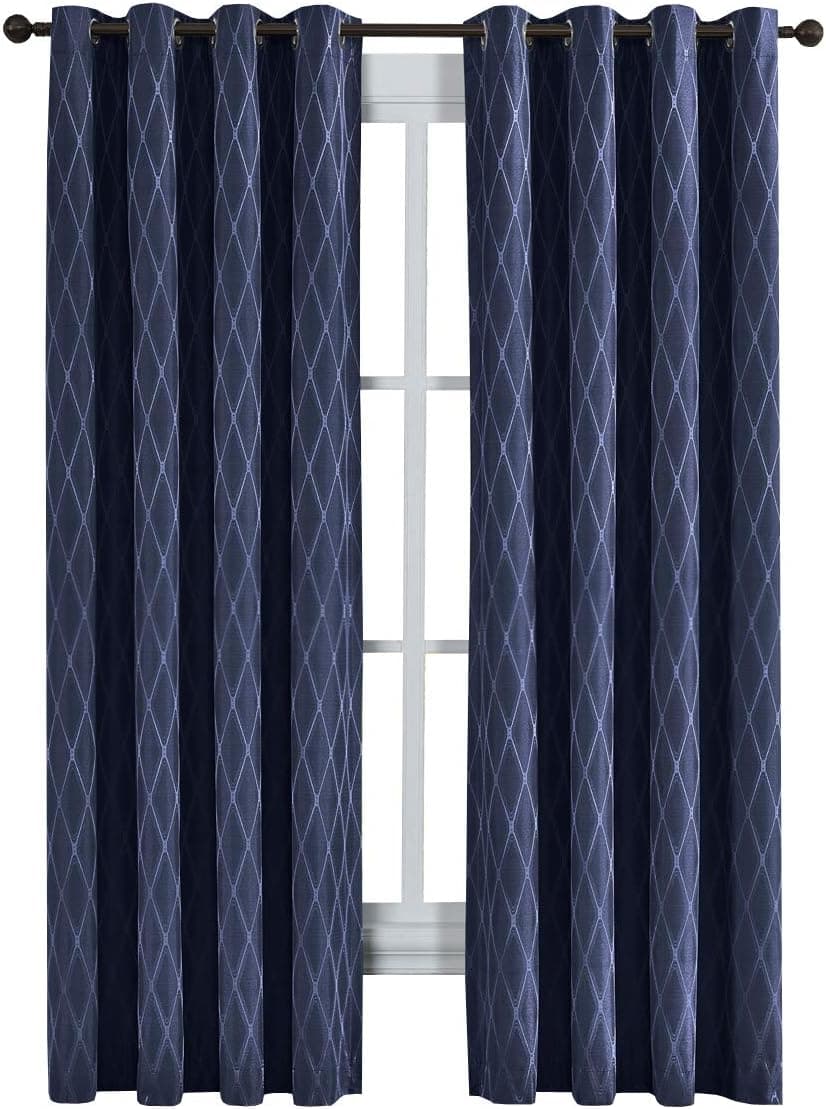 Victoria Thermal Blackout Panels, Top Grommet Jacquard Room Darkening Window Curtains, Pair, Set of 2 Panels, 54 inches Width by 63 inches Long Each Panel, Navy