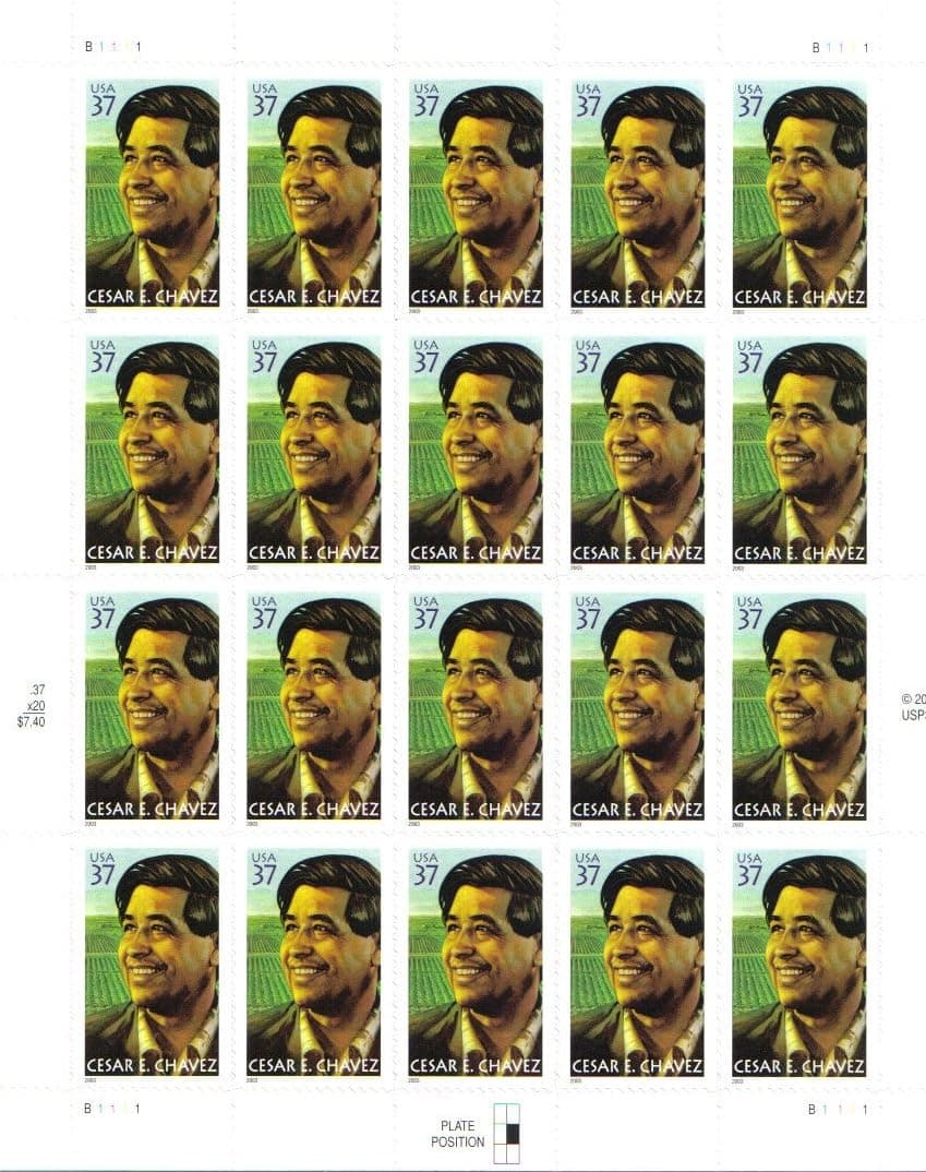 CESAR CHAVEZ ~ AFL-CIO ~ FARM WORKERS #3781 Pane of 20 x 37¢ US Postage stamps