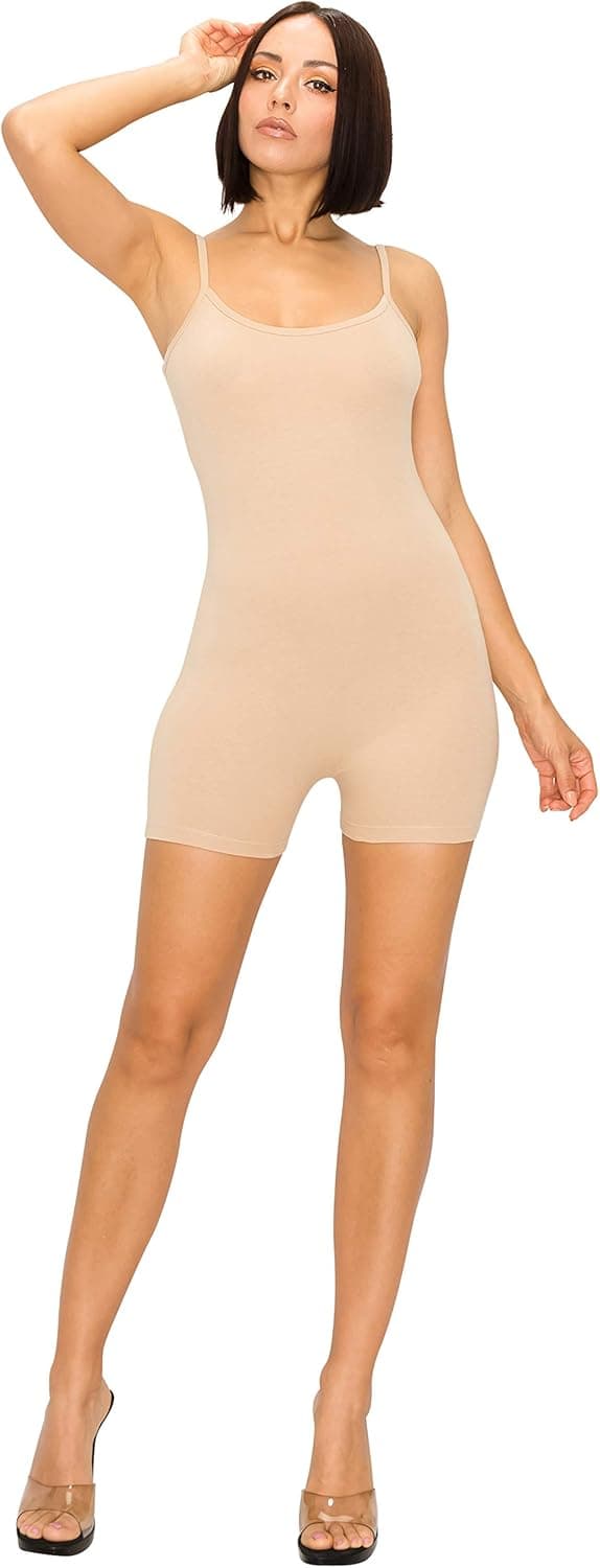EttelLut Spaghetti Strap Bodycon Tank One Piece Stretch Yoga Jumpsuits Rompers Playsuit