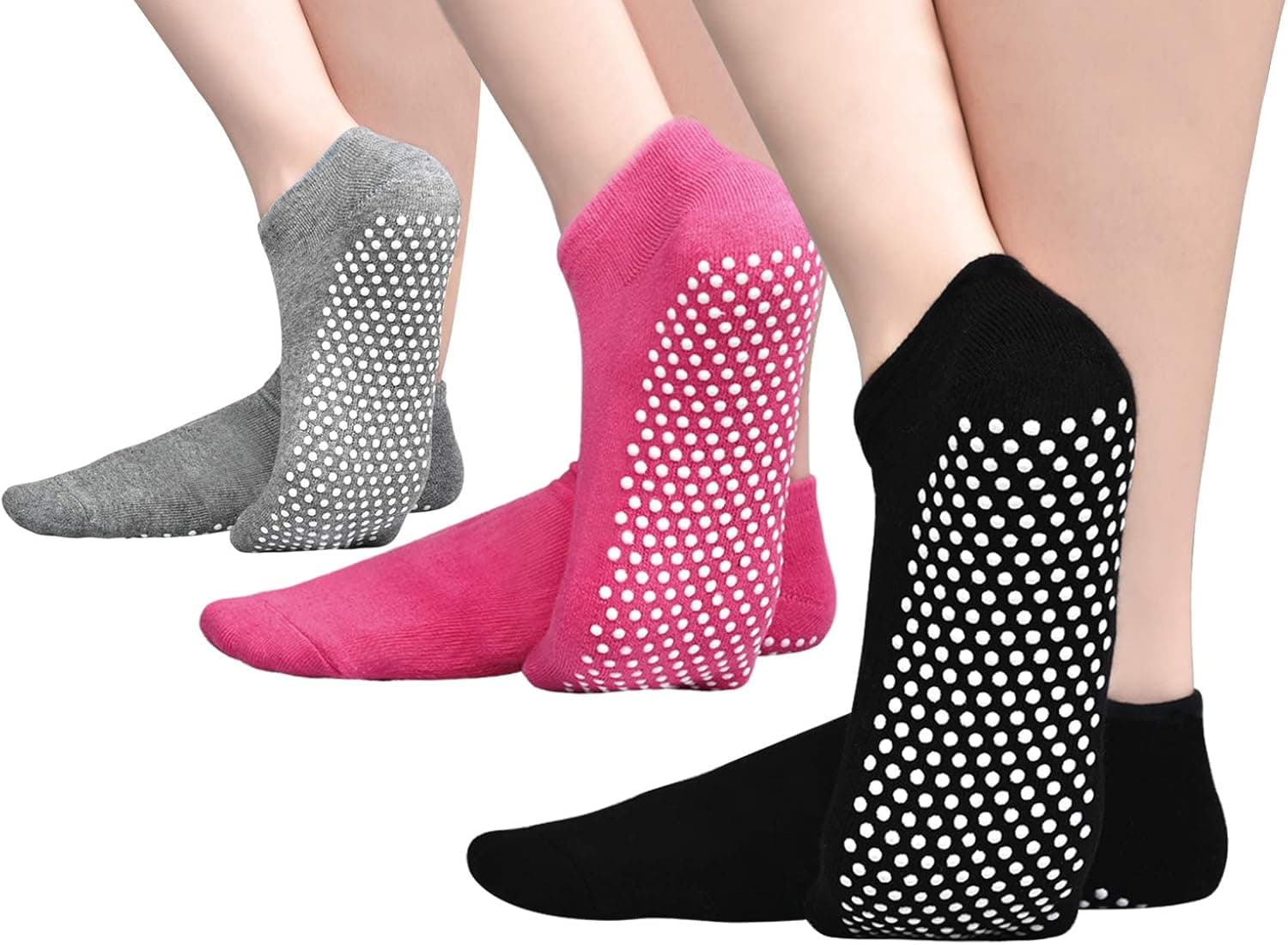 Non Skid Grip Women Socks for Pilates Barre Yoga Anti Slip Sticky House Floor Socks for Home Hospital Athletic 3 Or 1 Pack