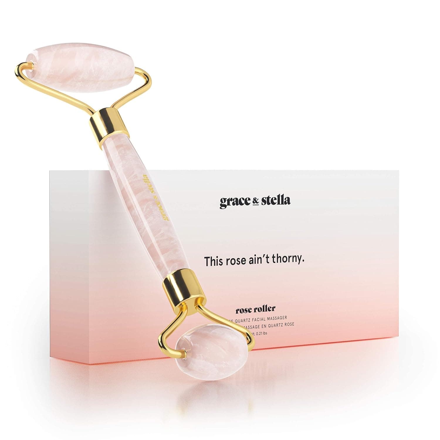 Rose Quartz Face Roller - Face Roller Skin Care - Facial Roller - Stone Roller For Face - Face Massager Roller For Lymphatic Drainage, Puffiness - Quartz Roller For Face by grace and stella