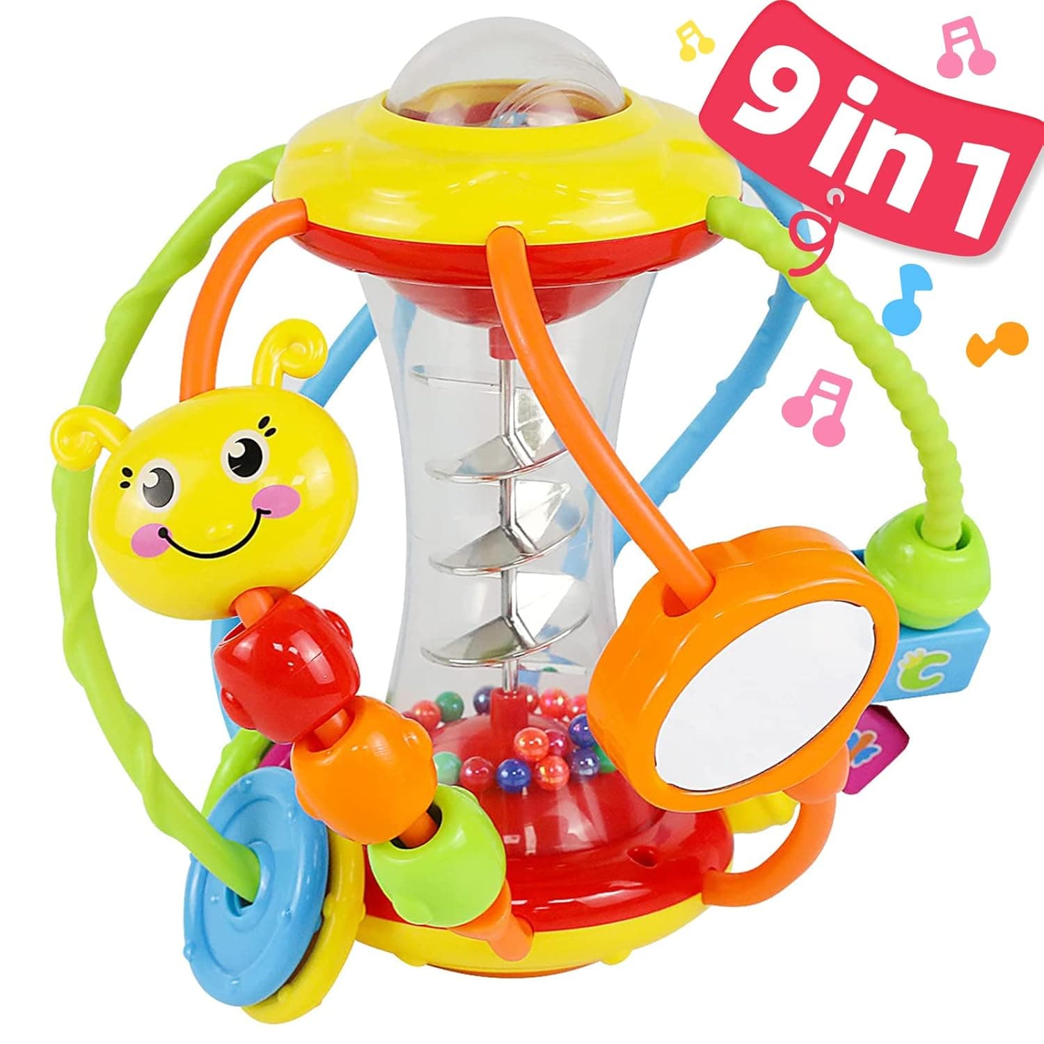 Baby Toys 0-6 Months - Baby Toys 6 to 12 Months Rattles with Mirror Spinner Beads, Activity Ball Infant Toys, Shaker, Grab Rattle for Baby Girl Boy Newborn, Birthday, Christmas Gift