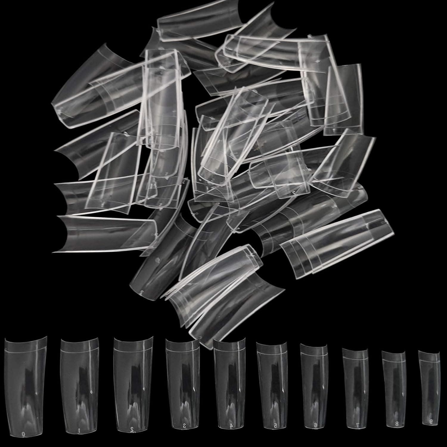 500pc Clear French Acrylic Nail Art Tips Half Cover Tapered Square Coffin Artificial False Nails Women Girls Manicure DIY Extension Fake Nails 10 Sizes