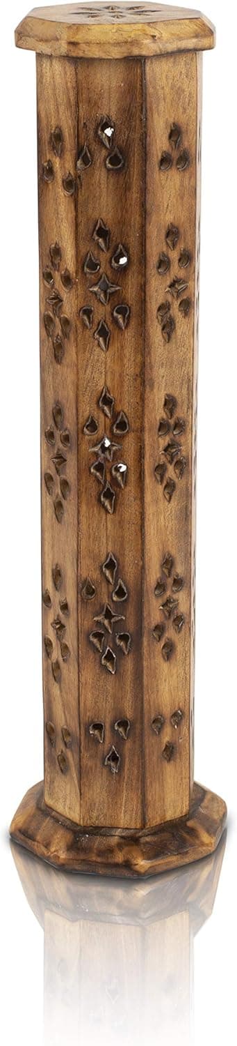 Wooden Incense Stick & Cone Burner Holder Tower Large Organic Eco Friendly Ash Catcher Agarbatti Holder Rustic Style Hand Carved for Meditation Yoga Aromatherapy Home Fragrance Products