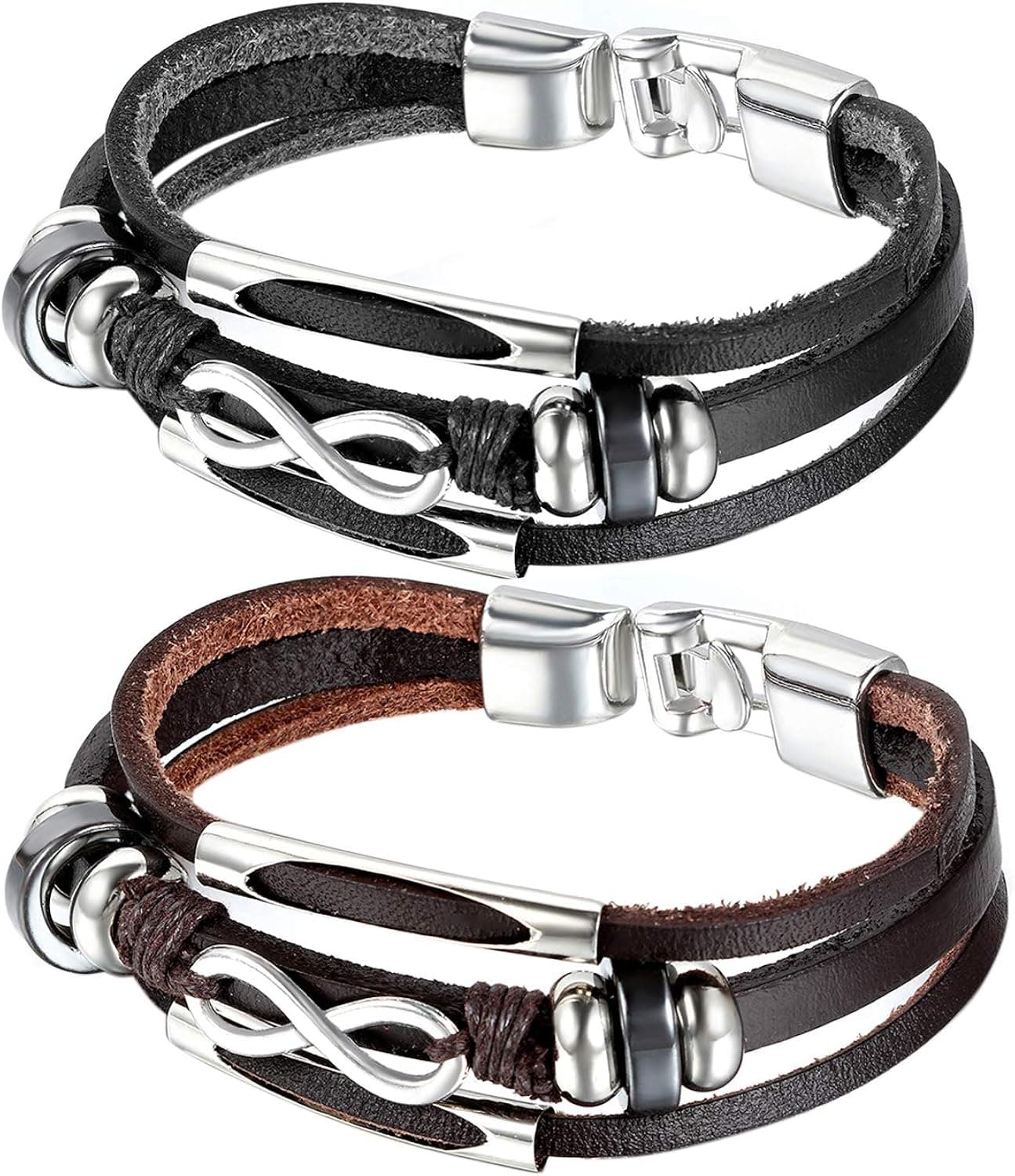 OIDEA His Hers Stainless Steel Infinity Symbol Leather Bracelet,Fit for 6-8.1Inch Bracelet