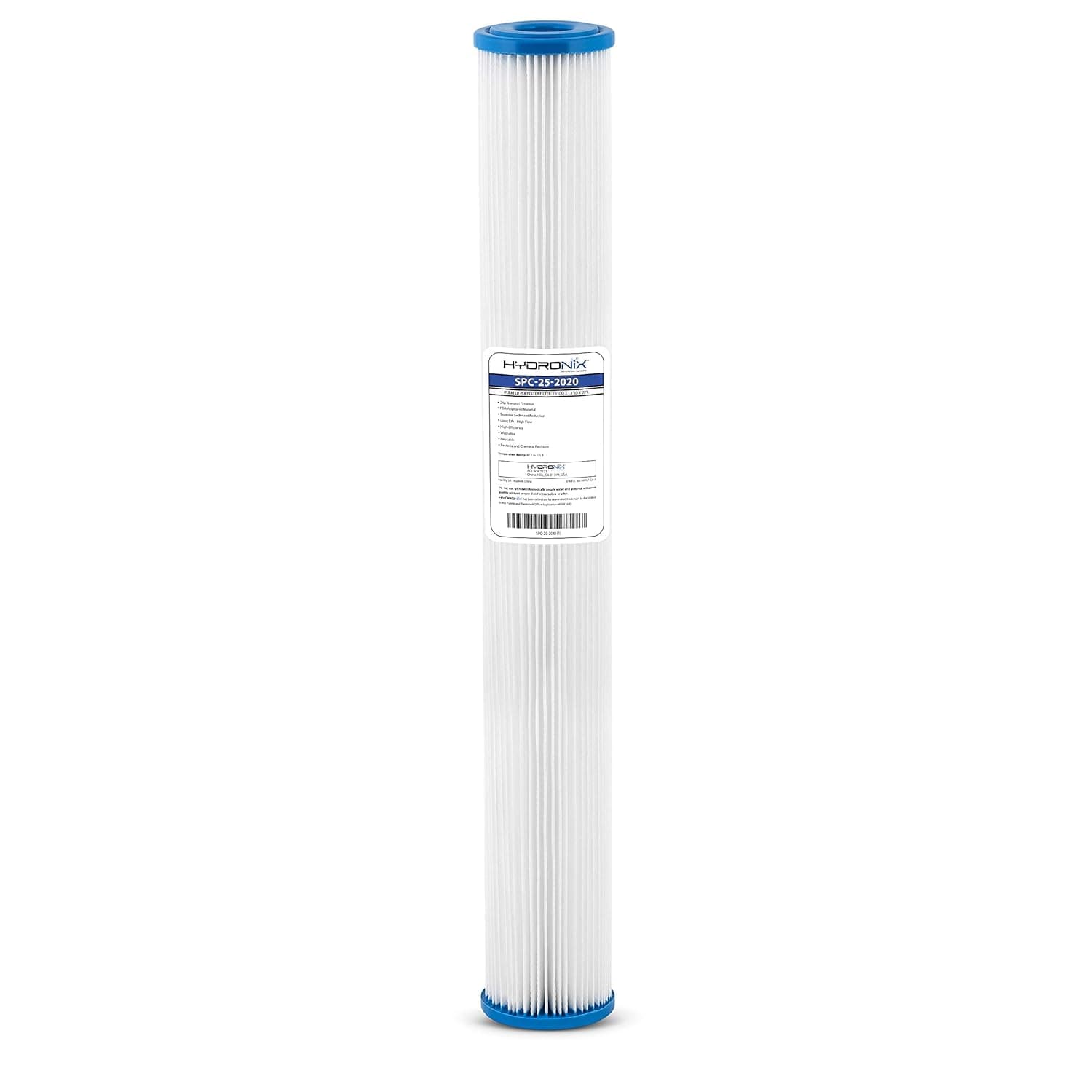 Hydronix SPC-25-2020 Polyester Pleated Sediment Water Filter, Washable & Reusable, 2.5" X 20", 20 micron