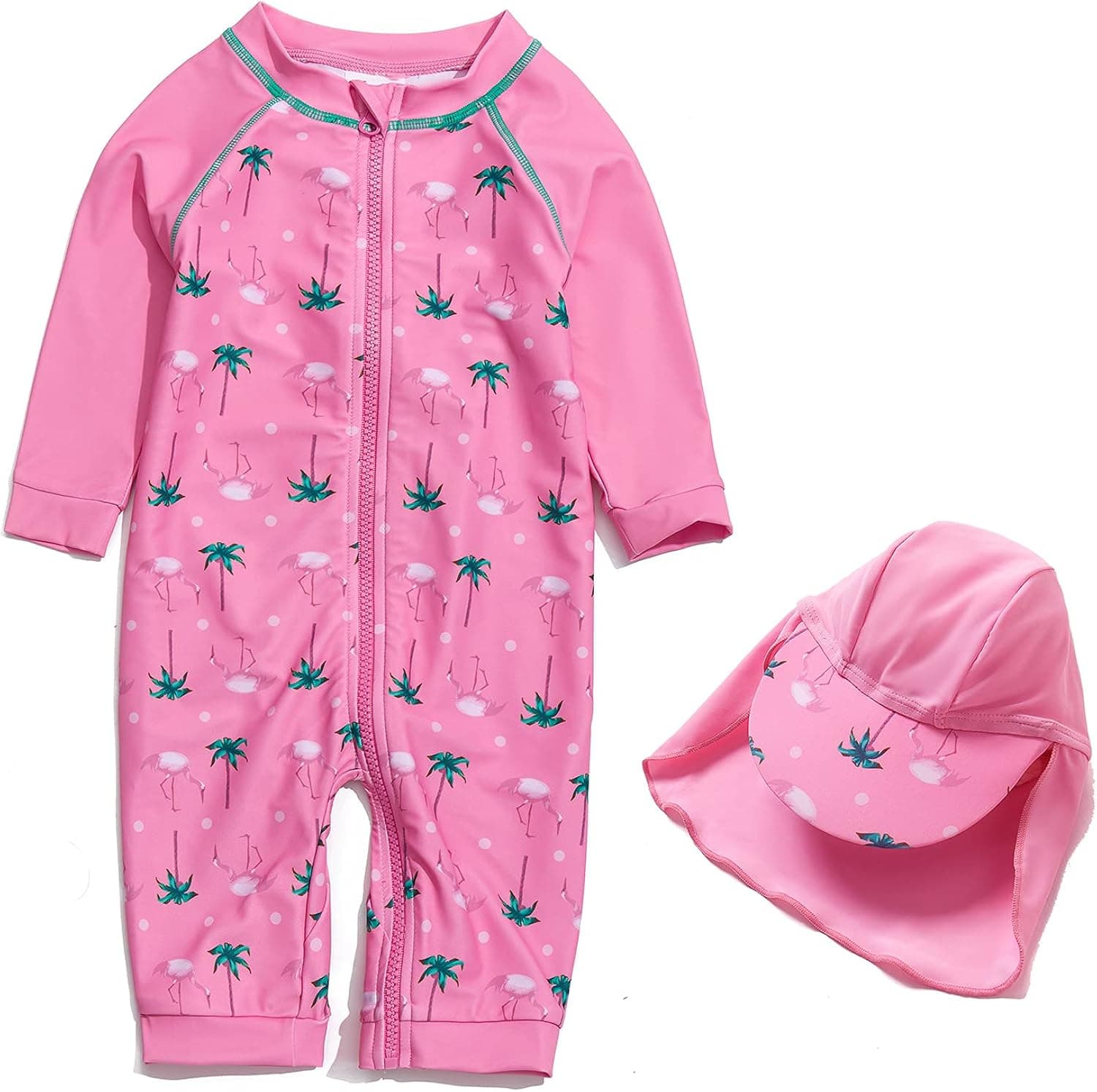 Baby Girls One Piece UPF 50+ Sun Protection Full Zip Swimsuit/Sunsuit