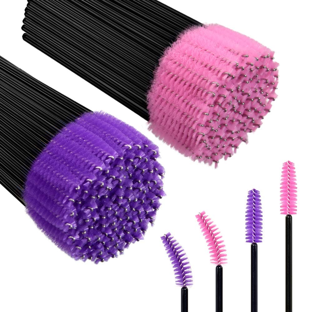 Pack of 200 MORGLES Disposable Eyelash Mascara Spoolie Brushes Extension Cosmetic Wands Eyebrow Applicator Makeup Brush Kits(Pink&Purple)