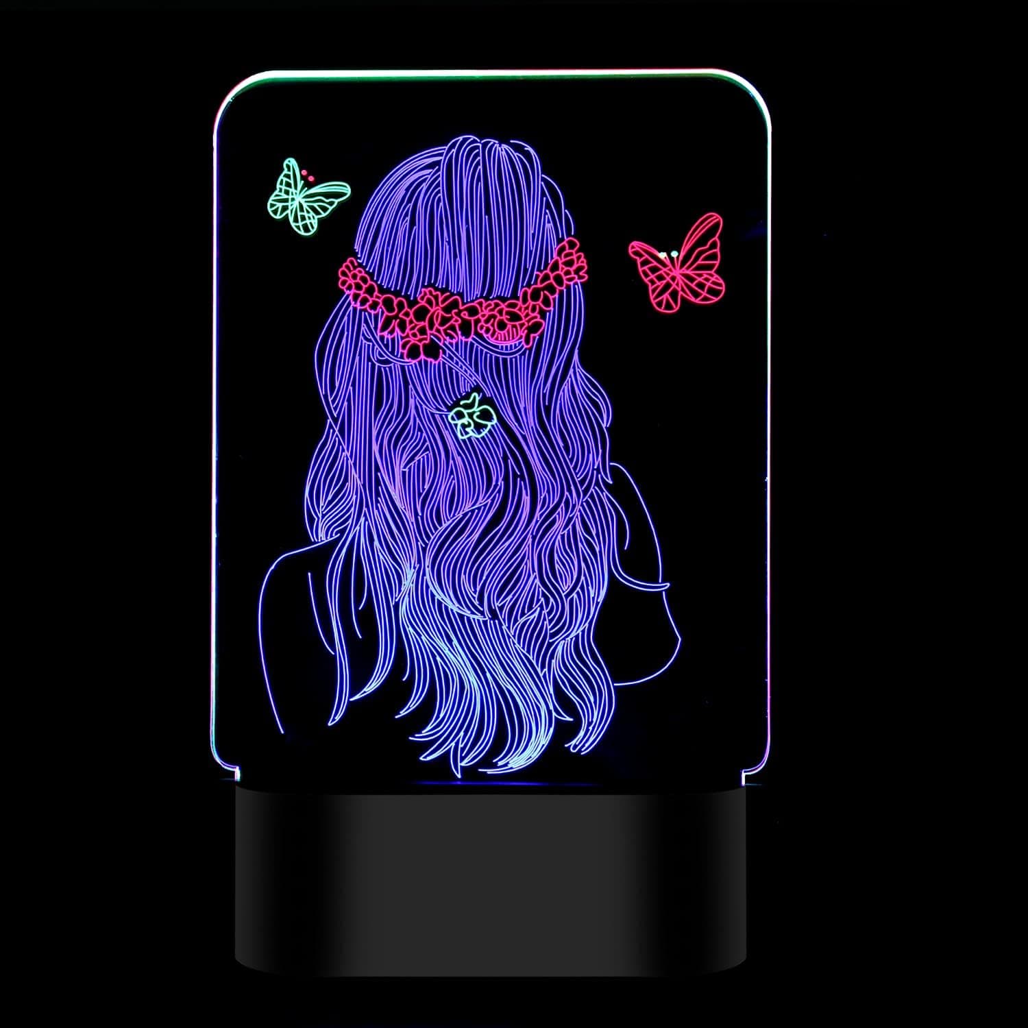 3D Night Light, Children's Toy 3 in 1 Anime Goddess Back Pattern Visual Sense Illusion LED Light, Smart Touch Control Multi-Color Change. Suitable for Girls Room Decoration, Birthday Christmas Gift