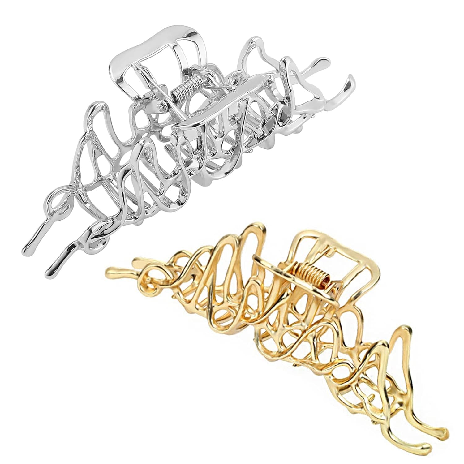 2 Pack Large Snake Metal Hair Claw Clips Nonslip Big Nonslip Gold Hair Clamps Hair Catch Clip for Women and Thinner Thick Hair Styling Fashion Hair Supplies