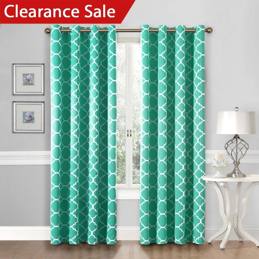 Flamingo P Curtains for Winter, Energy Efficient Moroccan Tile Quatrefoil Blackout Top Grommet Unlined Window Curtains, Set of Two Panels, Each 63 by 52, Turquoise