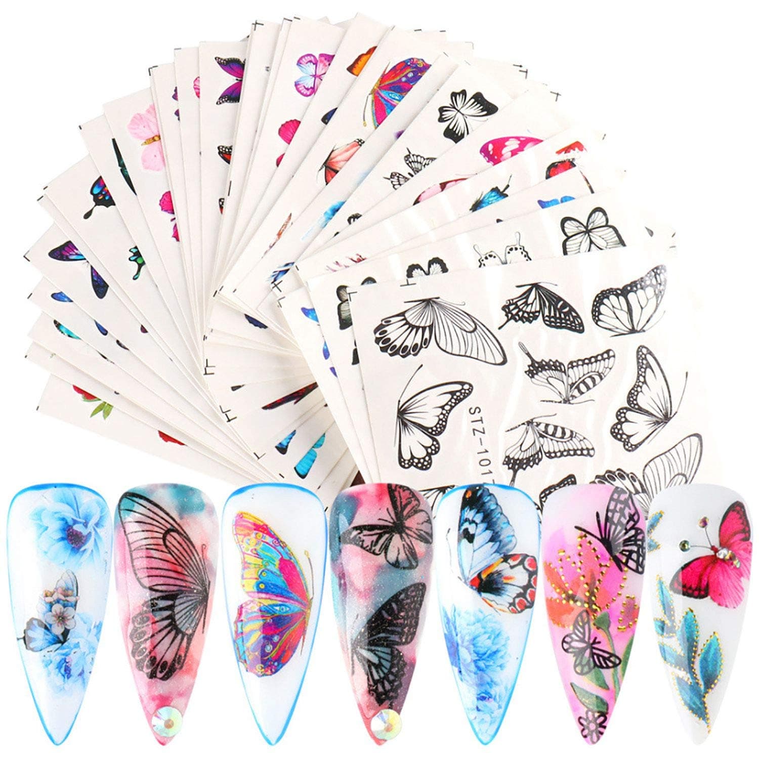 30 Sheets Butterfly Nail Stickers, Water Transfer DIY Flowers and Butterfly Nail Decals Nail Art Supplies Accessories, Nail Art Stickers for Nails Design Manicure Tips Decorations
