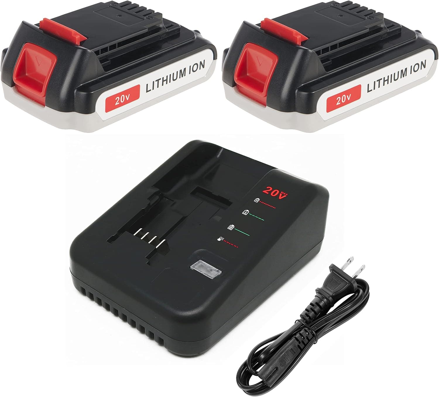 Cell9102 2Packs LBXR20 20V Lithium Battery and Charger for Black and Decker 20V MAX Charger and Battery LBXR20 BXR20-OPE LBXR2020 LBXR20 Capacity Output 3.0Ah