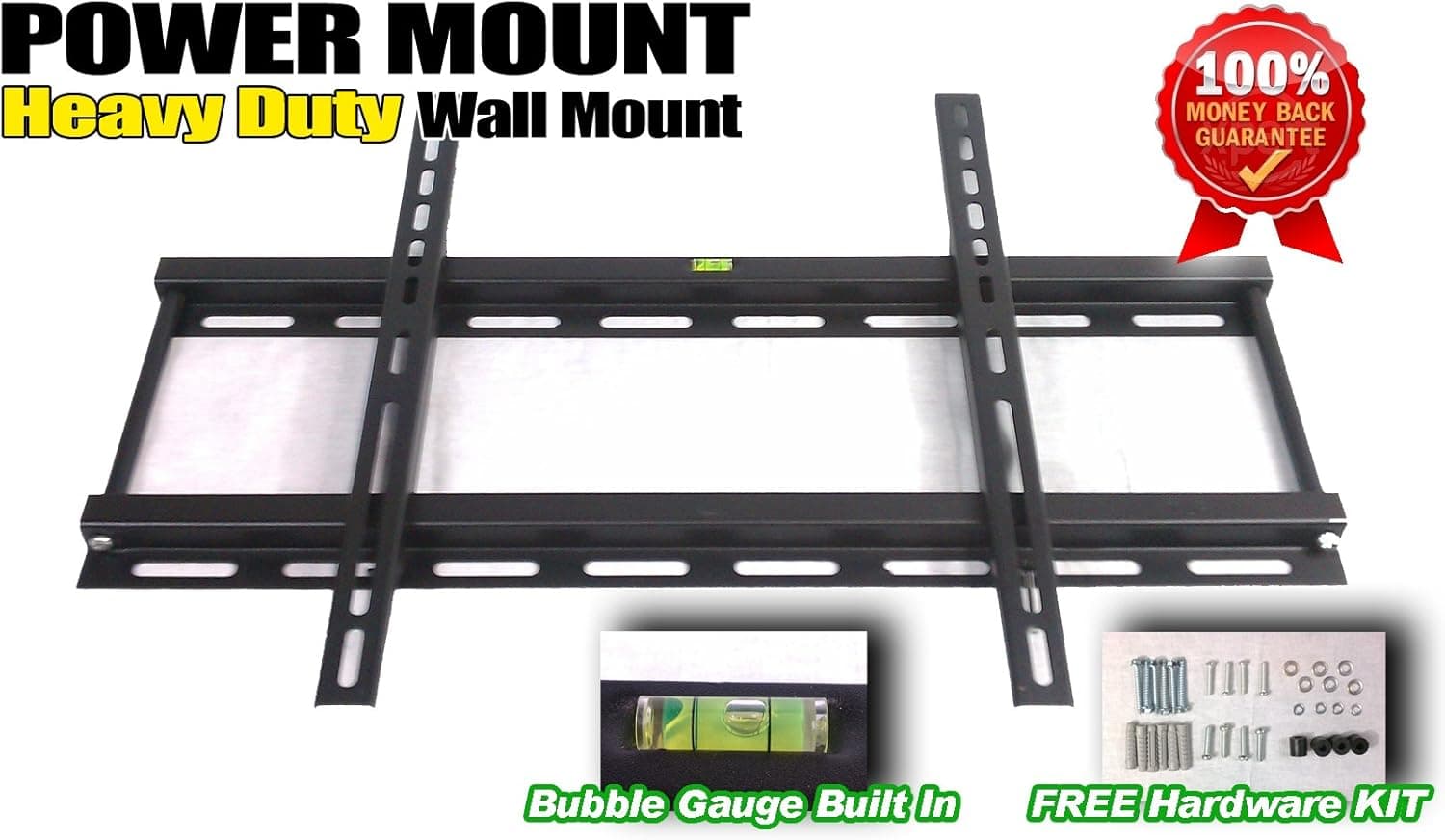 Power Mounts Heavy Duty 32-65 inches 180lbs LCD Flat Screen Tv Wall Mount Bracket with - No Tilt - Ultra Thin Flush Mount Mounting Brackets for Flat Panel Plasma, Led, & LCD Displays