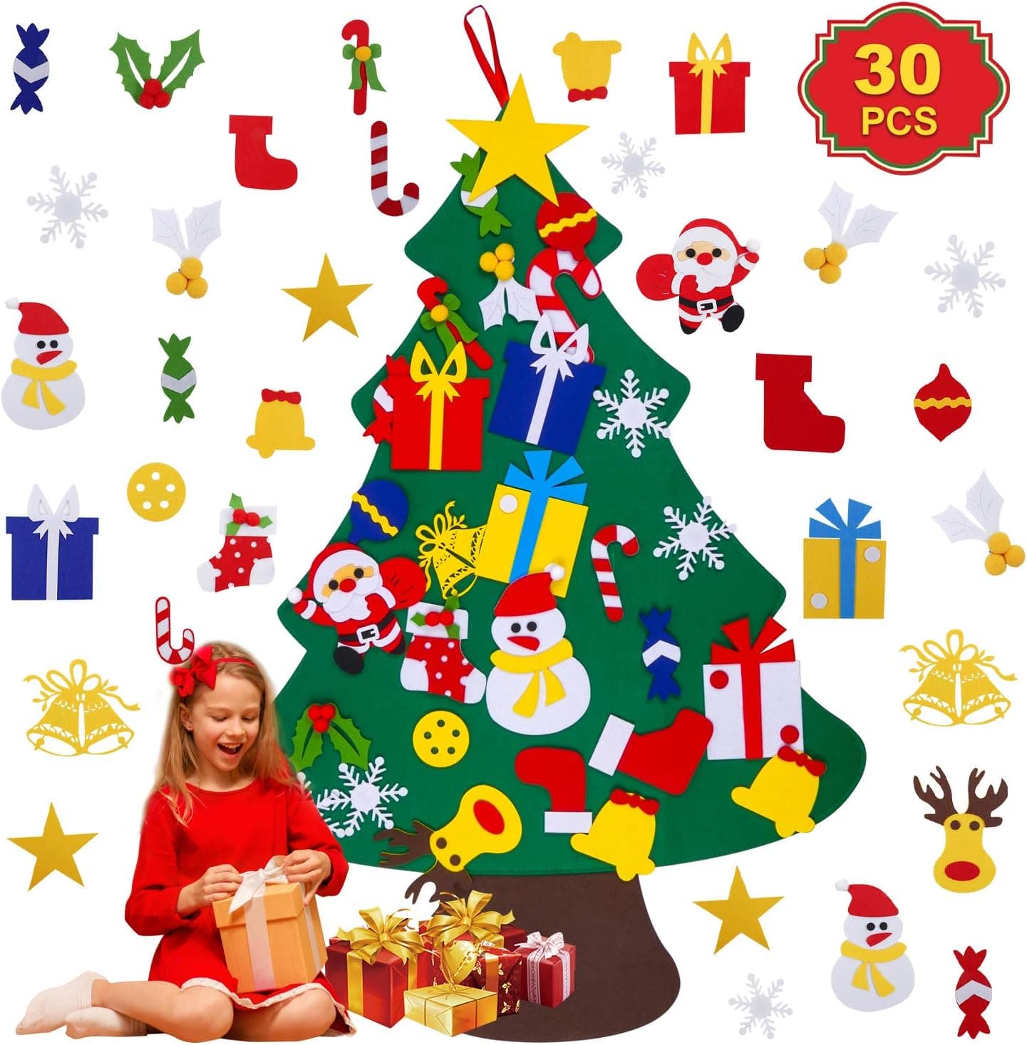 Felt Christmas Tree - 3.3FT DIY Felt Christmas Tree Set with 30 Ornaments, Children's Felt Craft Kits Xmas Decorations Party Supplies New Year Door Wall Hanging Decorations Great Gift for Kids