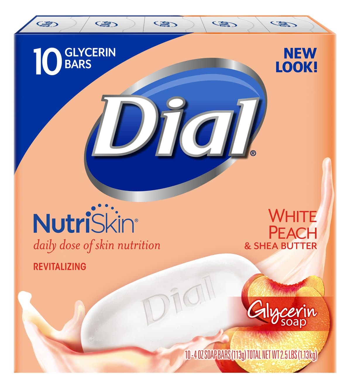 Dial Glycerin Bar Soap, White Peach & Shea Butter, 4 Ounce Bars, 10 Count