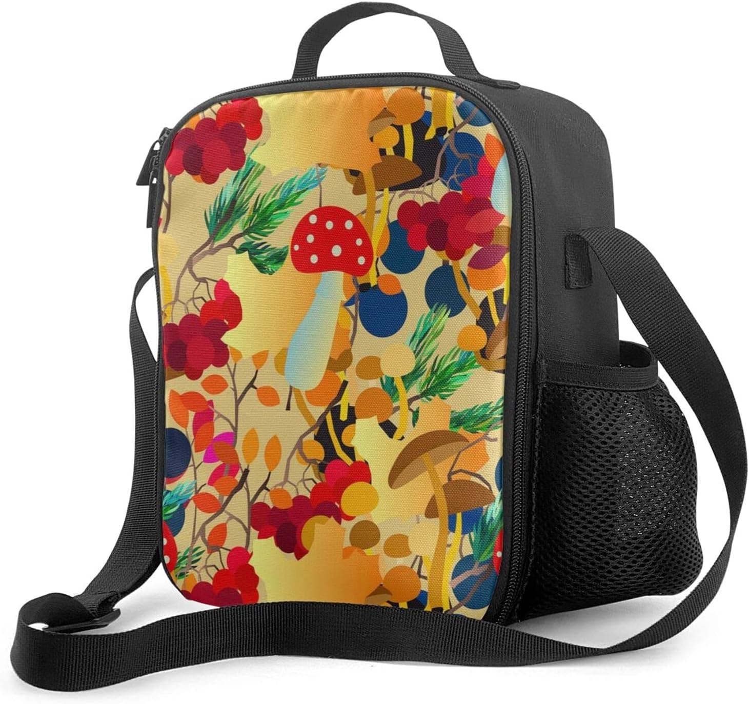 Mushroom Portable Lunch Tote Bag Cartoon Forest Mushroom Art Reusable Bag Lunch Box for Office Work Picnic Hiking