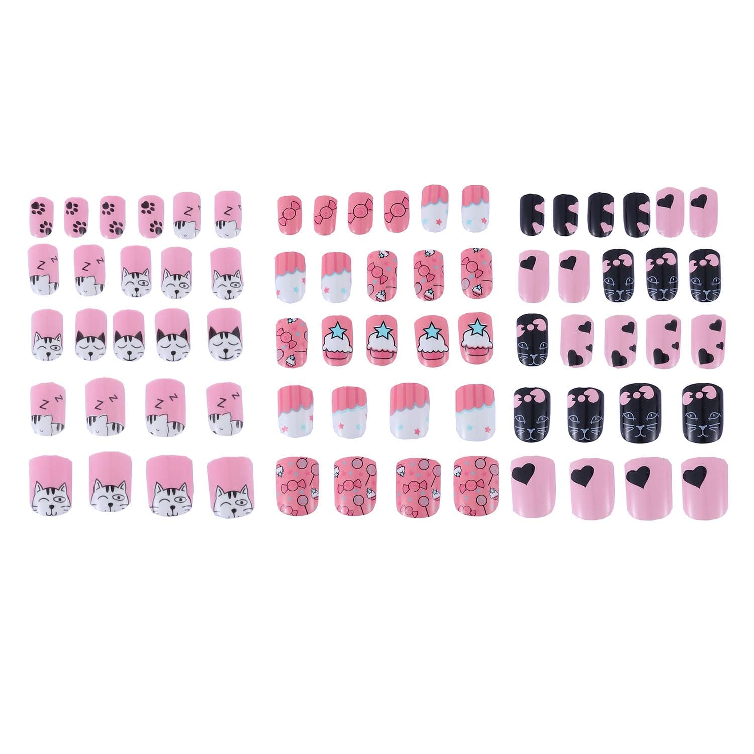 Kids False nail tips,Press on Pre-glue Full Cover nails tip for girls and children nail kits for Nail Art Decoration 72 pcs 3 pack