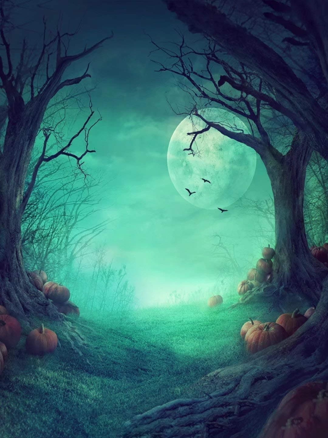 HMTfoto 5ftX6.5ft (150cmX200cm) Halloween Children Photography Background Photo Backdrops Outdoor The Ghost Trees with Pumpkins Props for Studio(with Pocket)