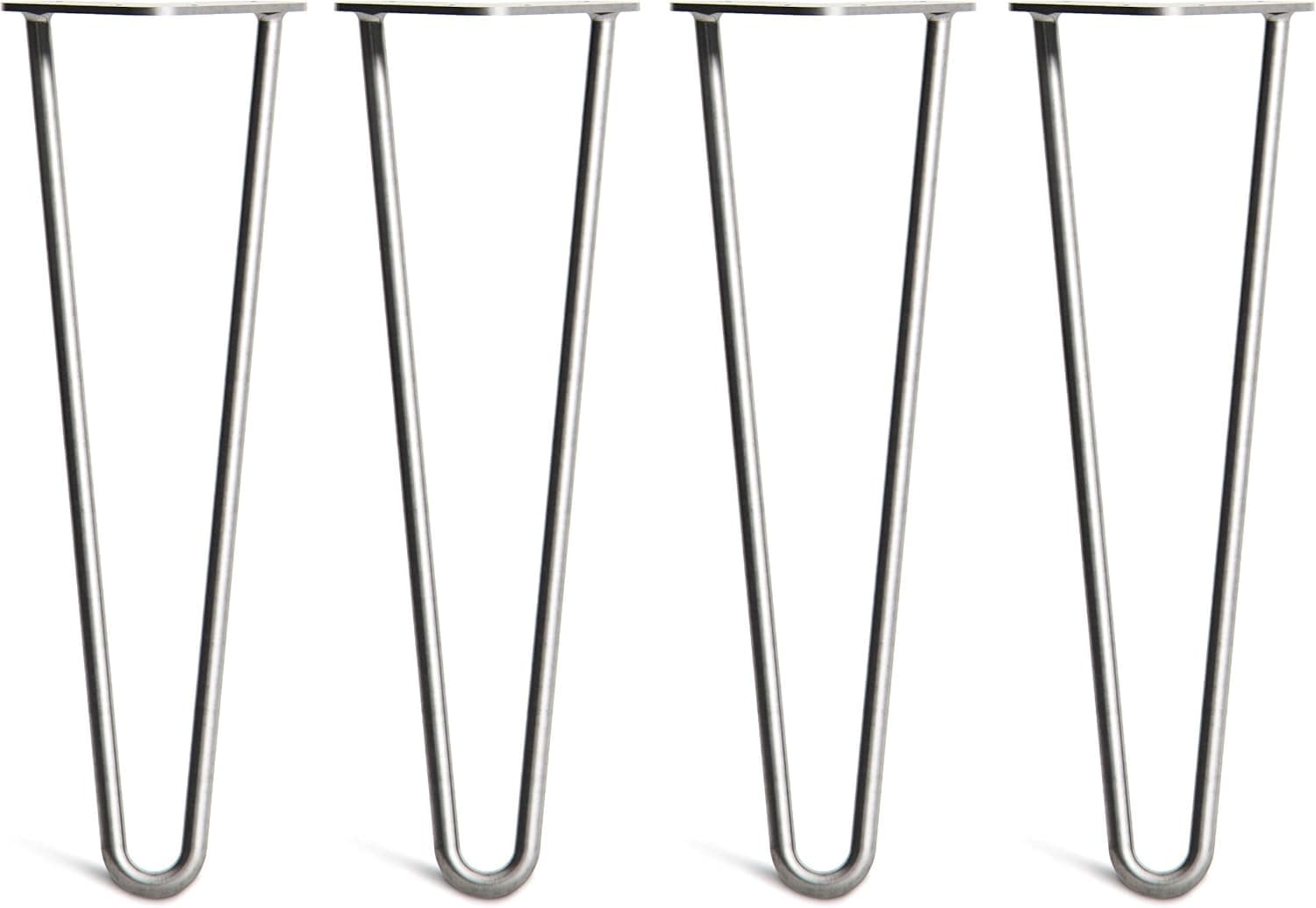 [HLC] 4 x Heavy Duty Hairpin Table Legs – Superior Double Weld Steel Construction with Free Screws, Build Guide & Protector Feet, Worth $10! – 16" to 40", All Finishes, 1/2" [16", 2 Rod, Clear]