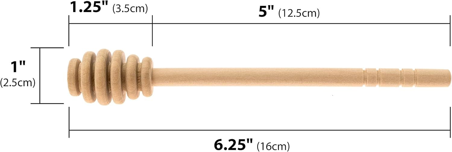 Honey Dipperz 24 PACK - 6" Inches Long (16cm) Wooden Honey Dipper Drizzler Stirring Stick, Spoon Rod Muddler Dispense, Bulk Lot