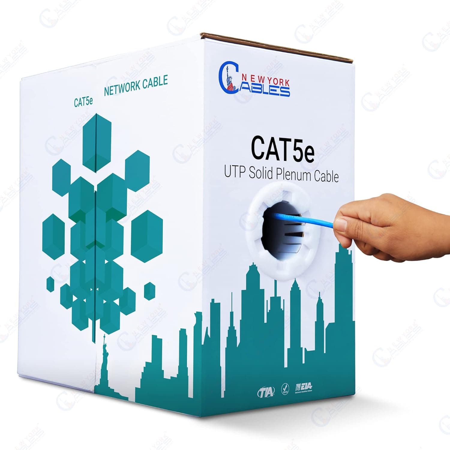 NewYork Cables Cat5e Plenum Cable 1000ft | Quality Test Passed High Bandwidth, Solid Conductor 24AWG 350MH Bulk Ethernet Cable, (UTP) Unshielded Twisted Pair - Blue